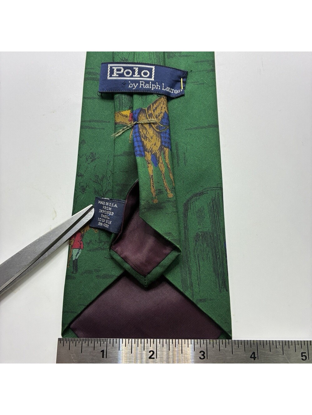 VINTAGE Polo Ralph Lauren Neck Tie Men Green Silk Horse Equestrian English USA - Picture 4 of 5